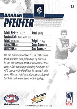 2008 Select AFL Classic #32 Darren Pfeiffer Back